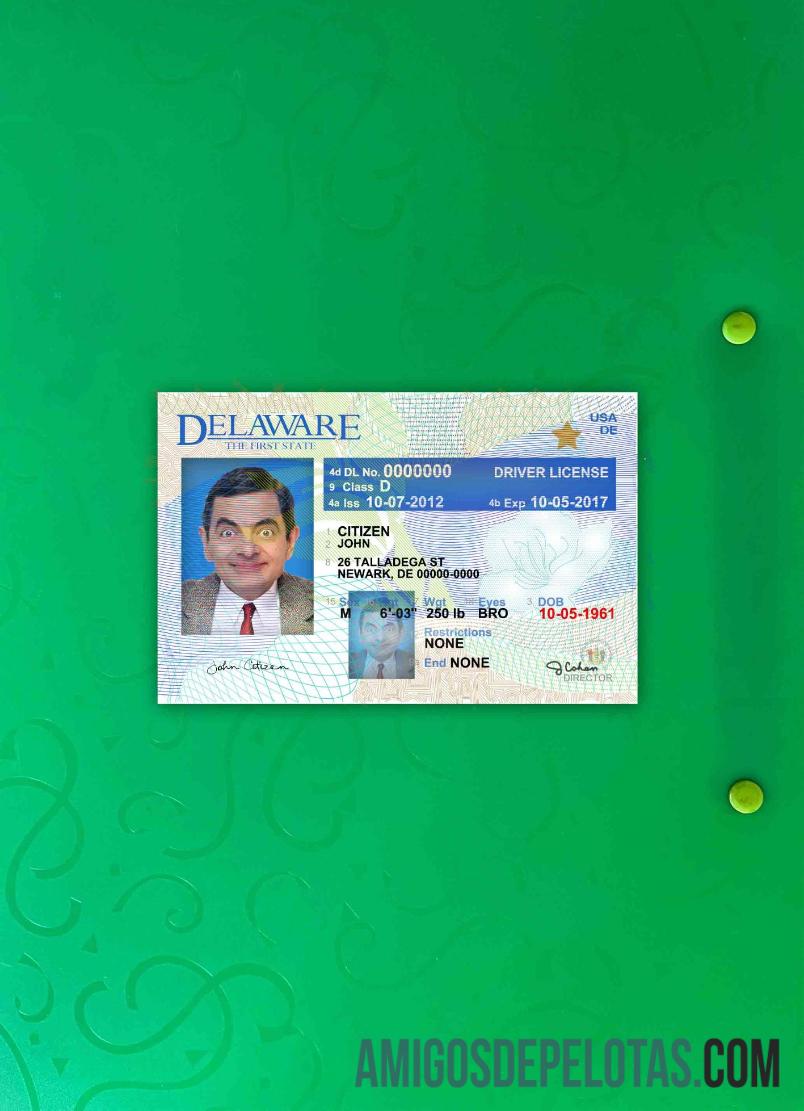 Carteira de habilitação dos EUA Delaware versão 2 fotolook frente exemplo